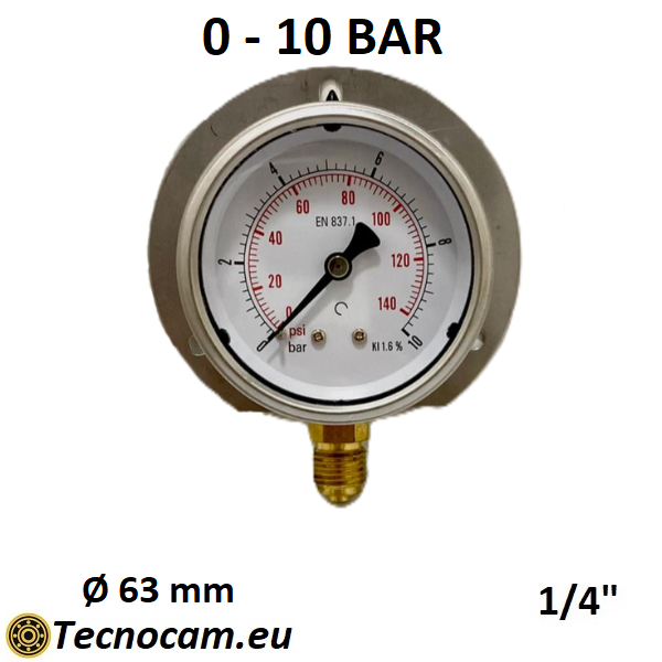 Manometro a SECCO Scala 0-10 Bar, con FLANGIA e Attacco Radiale Maschio Gas 1/4" serie MANXRFSG