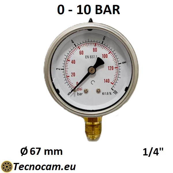 Manometro a SECCO Scala 0-10 Bar, Attacco Radiale Maschio Gas 1/4" serie MANXRSG