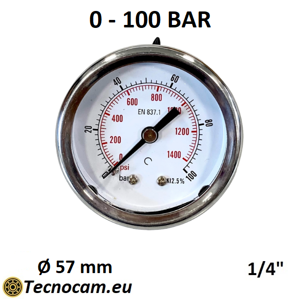 Manomètre à sec, échelle 0-100 bar, boîtier 50 mm, raccord arrière mâle 1/4", série MANX50PSG