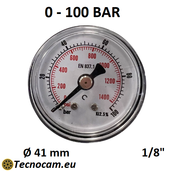 Manomètre à sec, échelle 0-1 bar, raccord arrière mâle pour gaz 1/8". 