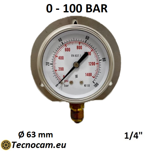 Manometro a SECCO Scala 0-100 Bar, con FLANGIA e Attacco Radiale Maschio Gas 1/4" serie MANXRFSG