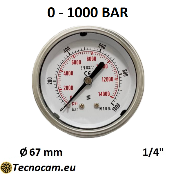 Manometro a SECCO Scala 0-1000 Bar, Attacco Posteriore Maschio Gas 1/4" serie MANXPSG