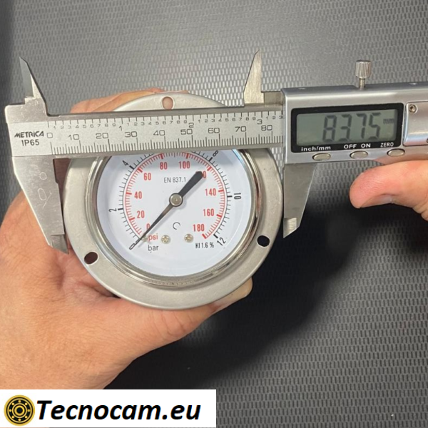 Trockenmanometer, Skala 0–12 bar, mit Flansch und 1/4"-Außengewinde-Gasanschluss hinten
