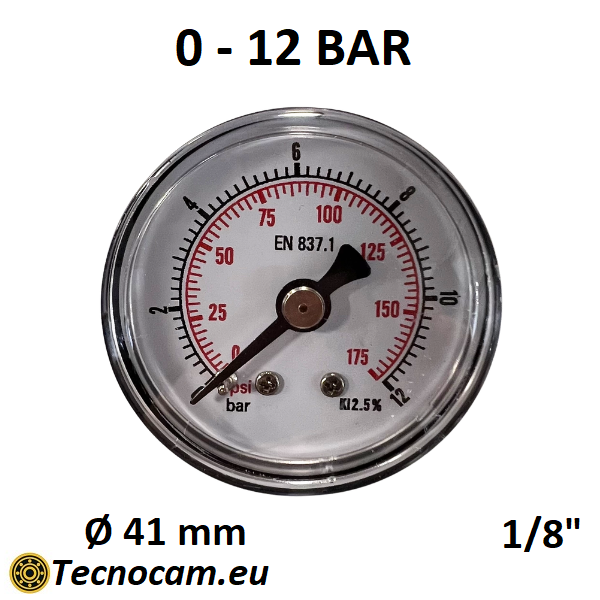 Manomètre à sec, échelle 0-1 bar, raccord arrière mâle pour gaz 1/8". 
