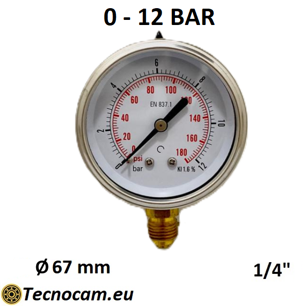 Manometro a SECCO Scala 0-12 Bar, Attacco Radiale Maschio Gas 1/4" serie MANXRSG