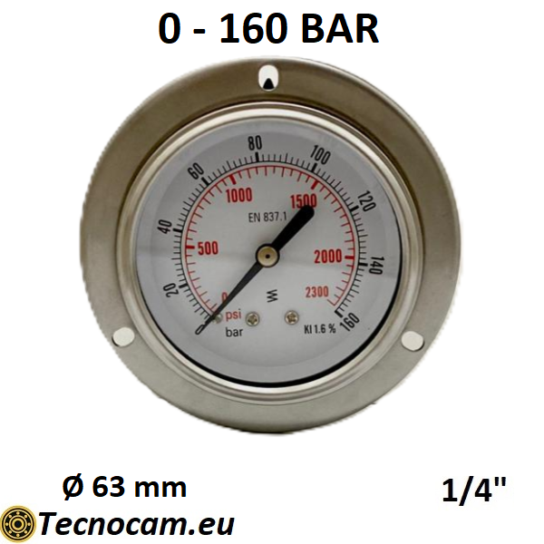 Manometro a SECCO Scala 0-160 Bar, con FLANGIA e Attacco Posteriore Maschio Gas 1/4" serie MANXPFSG