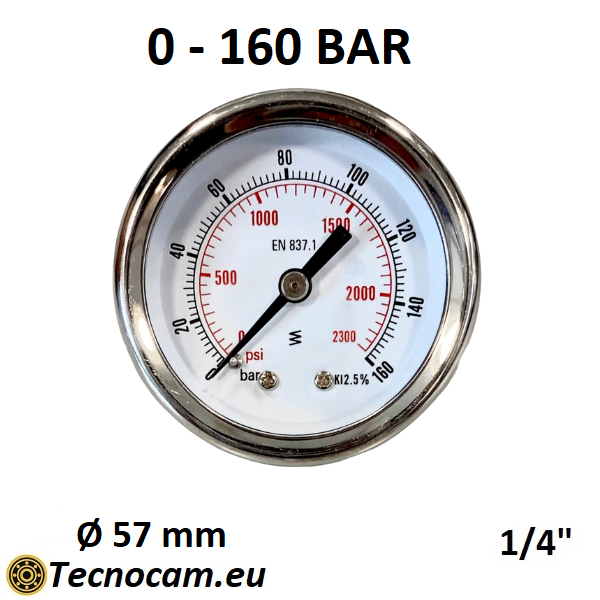 Manomètre à sec, échelle 0-160 bar, boîtier 50 mm, raccord arrière mâle 1/4", série MANX50PSG