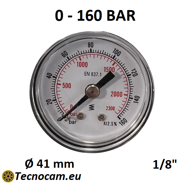 Manomètre à sec, échelle 0-1 bar, raccord arrière mâle pour gaz 1/8". 