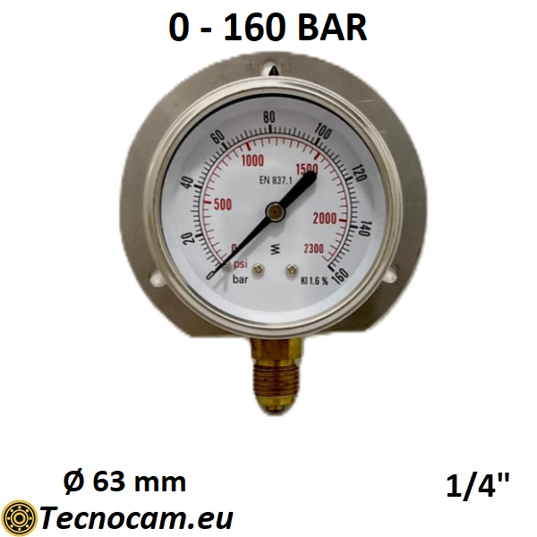 Manometro a SECCO Scala 0-160 Bar, con FLANGIA e Attacco Radiale Maschio Gas 1/4" serie MANXRFSG