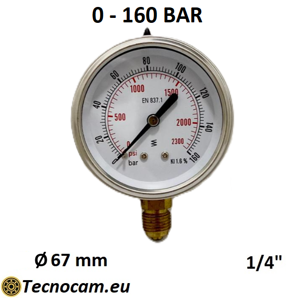 Manometro a SECCO Scala 0-160 Bar, Attacco Radiale Maschio Gas 1/4" serie MANXRSG