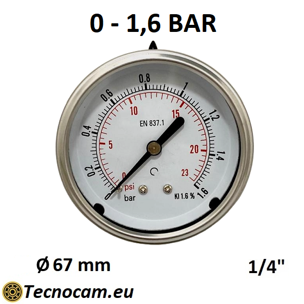 Manometro a SECCO Scala 0-1,6 Bar, Attacco Posteriore Maschio Gas 1/4" serie MANXPSG