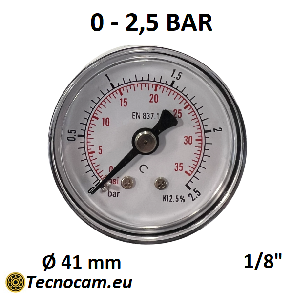 Manomètre à sec, échelle 0-1 bar, raccord arrière mâle pour gaz 1/8". 