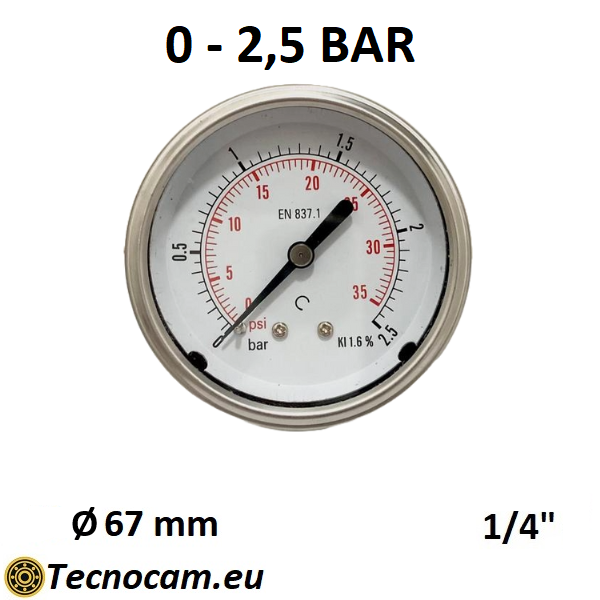 Manometro a SECCO Scala 0-2,5 Bar, Attacco Posteriore Maschio Gas 1/4" serie MANXPSG
