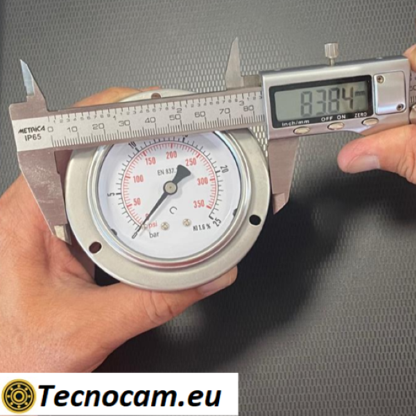 Trockenmanometer, Skala 0–25 bar, mit Flansch und 1/4"-Außengewinde-Gasanschluss hinten