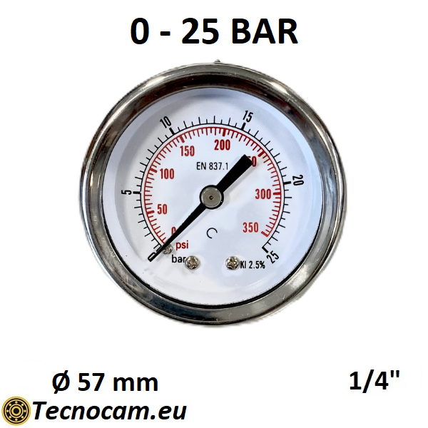 Manomètre à sec, échelle 0-25 bar, boîtier 50 mm, raccord arrière mâle 1/4", série MANX50PSG