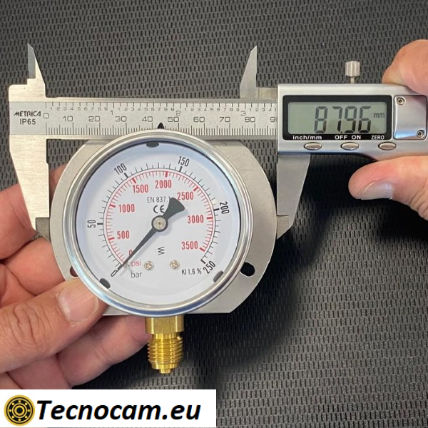 Manometro a SECCO Scala 0-250 Bar, con FLANGIA e Attacco Radiale Maschio Gas 1/4" serie MANXRFSG