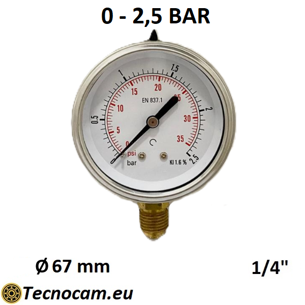 Manometro a SECCO Scala 0-2,5 Bar, Attacco Radiale Maschio Gas 1/4" serie MANXRSG