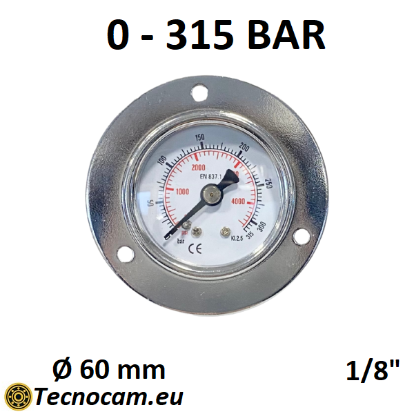 Manomètre à sec, échelle 0-315 bar, avec bride et raccord arrière mâle pour gaz 1/8", série MAN40PFSG