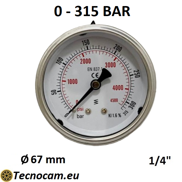 Manometro a SECCO Scala 0-315 Bar, Attacco Posteriore Maschio Gas 1/4" serie MANXPSG