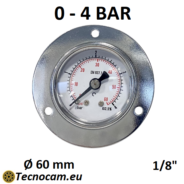 Manomètre à sec, échelle 0-4 bar, avec bride et raccord arrière mâle pour gaz 1/8", série MAN40PFSG