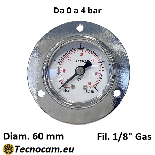 Manometro a SECCO Scala 0-4 Bar, con FLANGIA e Attacco Posteriore Maschio Gas 1/8" Serie MAN40PFSG
