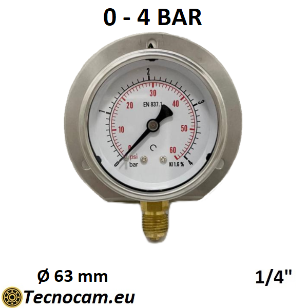 Manomètre à sec, échelle 0-4 bar, avec bride et raccord radial mâle gaz 1/4", série MANXRFSG