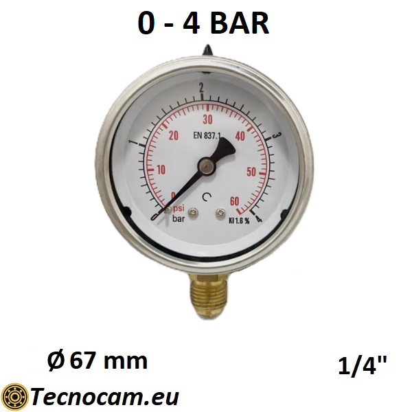 Manometro a SECCO Scala 0-4 Bar, Attacco Radiale Maschio Gas 1/4" serie MANXRSG