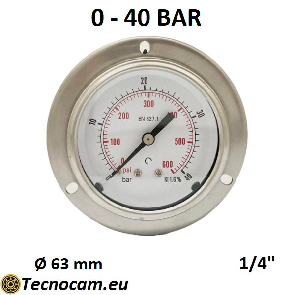 Manometro a SECCO Scala 0-40 Bar, con FLANGIA e Attacco Posteriore Maschio Gas 1/4" serie MANXPFSG