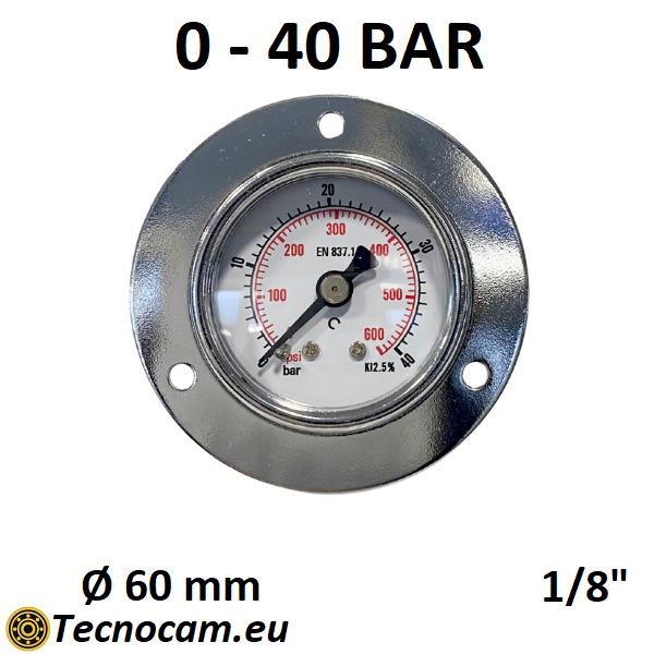 Manomètre à sec, échelle 0-40 bar, avec bride et raccord arrière mâle pour gaz 1/8", série MAN40PFSG
