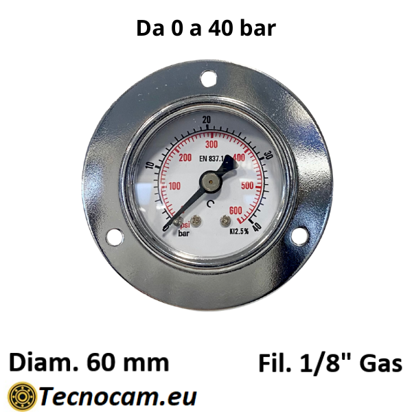Manometro a SECCO Scala 0-40 Bar, con FLANGIA e Attacco Posteriore Maschio Gas 1/8" Serie MAN40PFSG