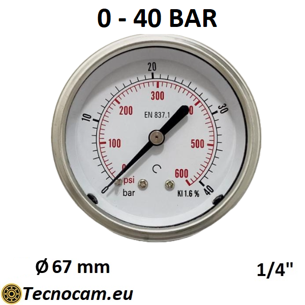 Manometro a SECCO Scala 0-40 Bar, Attacco Posteriore Maschio Gas 1/4" serie MANXPSG