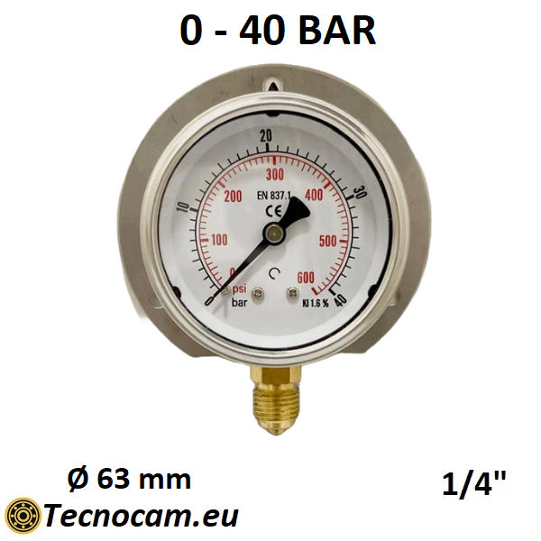 Manometro a SECCO Scala 0-40 Bar, con FLANGIA e Attacco Radiale Maschio Gas 1/4" serie MANXRFSG