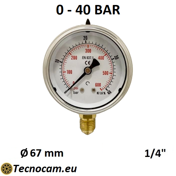 Manometro a SECCO Scala 0-40 Bar, Attacco Radiale Maschio Gas 1/4" serie MANXRSG