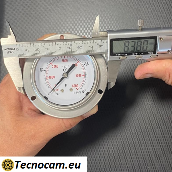 Trockendruckmanometer, Skala 0–400 bar, mit Flansch und 1/4"-Außengewinde-Gasanschluss hinten