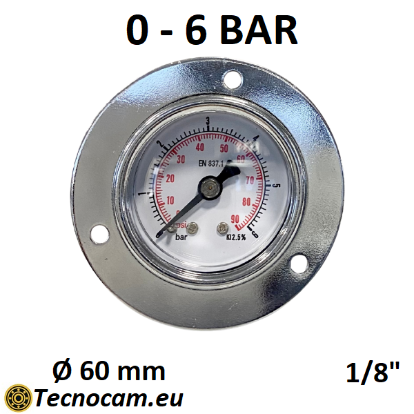 Manomètre à sec, échelle 0-6 bar, avec bride et raccord arrière mâle gaz 1/8", série MAN40PFSG