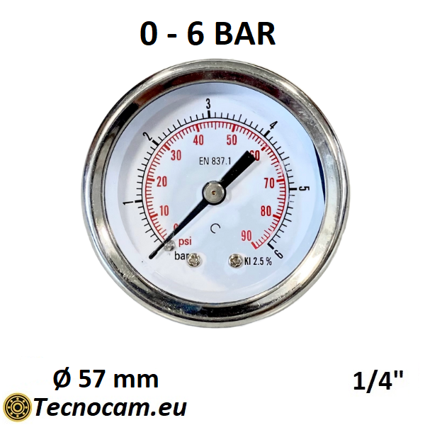 Manomètre à sec, échelle 0-6 bar, boîtier 50 mm, raccord arrière mâle 1/4", série MANX50PSG
