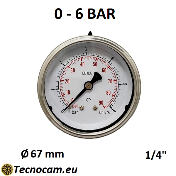 Manometro a SECCO Scala 0-6 Bar, Attacco Posteriore Maschio Gas 1/4" serie MANXPSG
