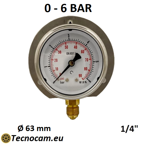 Manometro a SECCO Scala 0-6 Bar, con FLANGIA e Attacco Radiale Maschio Gas 1/4" serie MANXRFSG