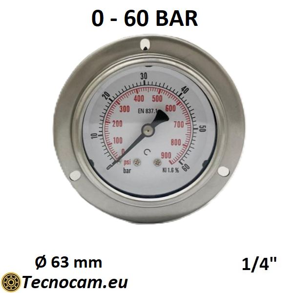 Manomètre à sec, échelle 0-60 bar, avec bride et raccord arrière mâle gaz 1/4", série MANXPFSG
