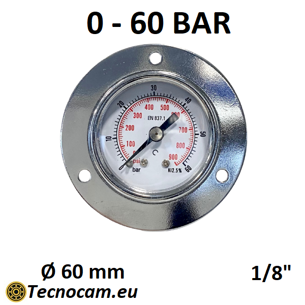 Manomètre à sec, échelle 0-60 bar, avec bride et raccord arrière mâle gaz 1/8", série MAN40PFSG