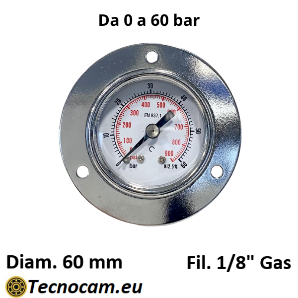 Manometro a SECCO Scala 0-60 Bar, con FLANGIA e Attacco Posteriore Maschio Gas 1/8" Serie MAN40PFSG