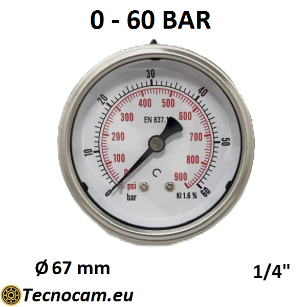 Manometro a SECCO Scala 0-60 Bar, Attacco Posteriore Maschio Gas 1/4" serie MANXPSG
