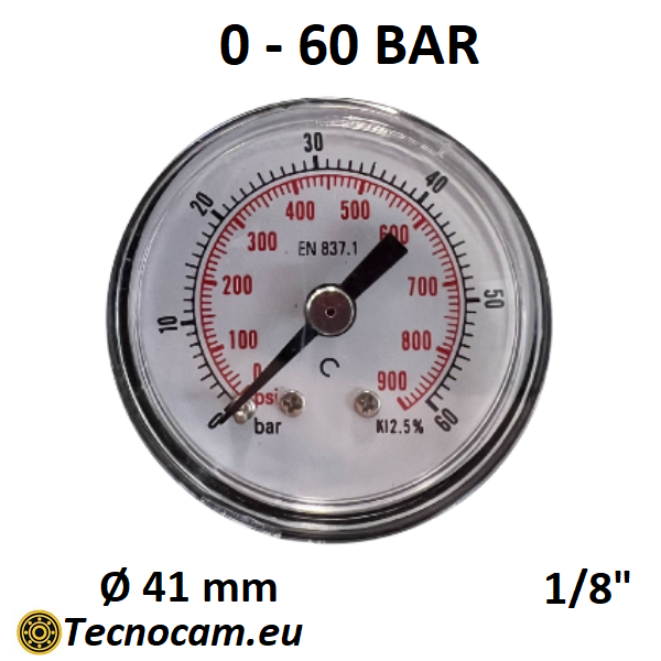 Trockenmanometer, Skala 0–60 bar, 1/8"-Außengewinde-Gasanschluss hinten