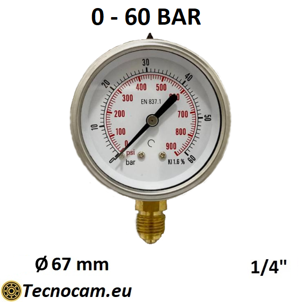 Manomètre à sec, échelle 0-60 bar, raccord radial mâle gaz 1/4", série MANXRSG