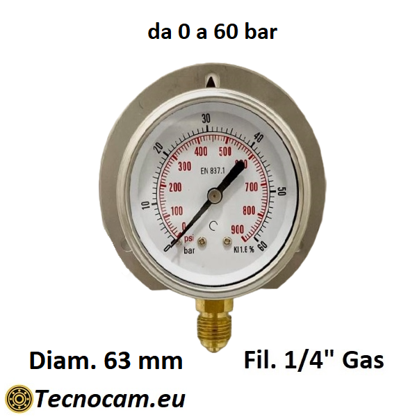 Manometro a SECCO Scala 0-60 Bar, con FLANGIA e Attacco Radiale Maschio Gas 1/4" serie MANXRFSG