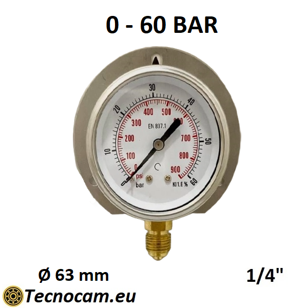 Manometro a SECCO Scala 0-60 Bar, con FLANGIA e Attacco Radiale Maschio Gas 1/4" serie MANXRFSG