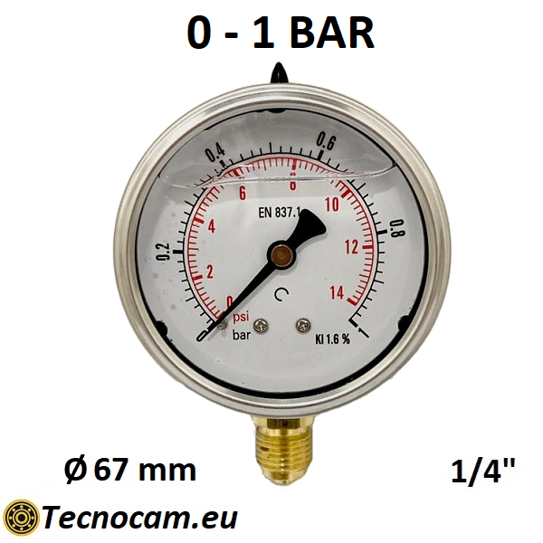 Manomètre à glycérine, échelle 0-1 bar, raccord radial mâle 1/4", série MANRCG 