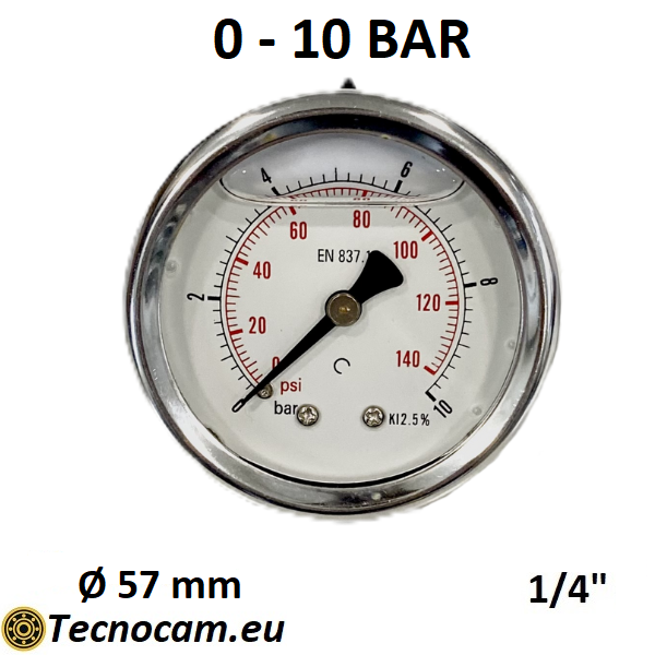 Manomètre à glycérine, échelle 0-10 bar, boîtier 50 mm, raccord arrière mâle 1/4", série MAN50PCG 