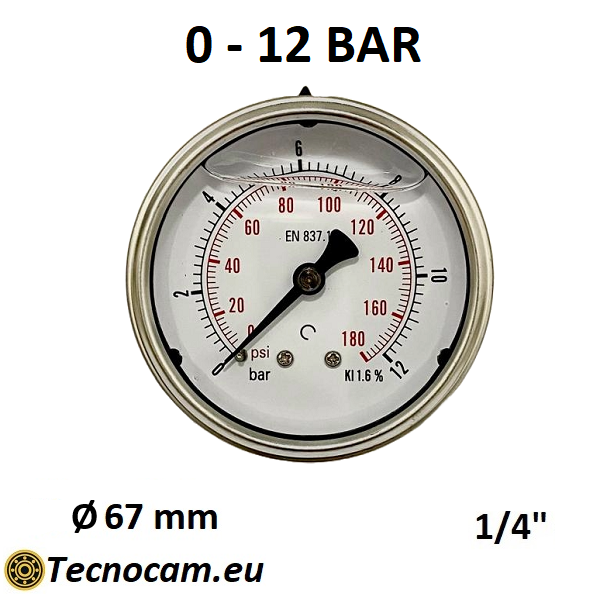 Manomètre à graduation de glycérine 0-12 bar, raccord de gaz mâle arrière 1/4" série MANPCG 