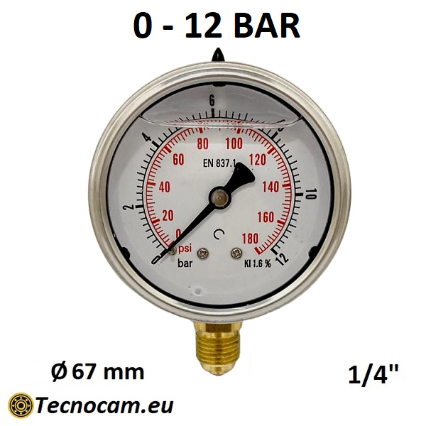 Manomètre à glycérine, échelle 0-12 bar, raccord radial mâle 1/4", série MANRCG 